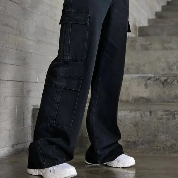 Black Casual Womens Zipper Fly Flap Pocket Boyfriend Jeans - Picture 5 of 5